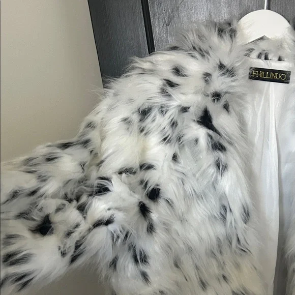 Never Worn Faux Fur Coat with Black Spots. Dalmatian Pattern - Picture 2 of 4